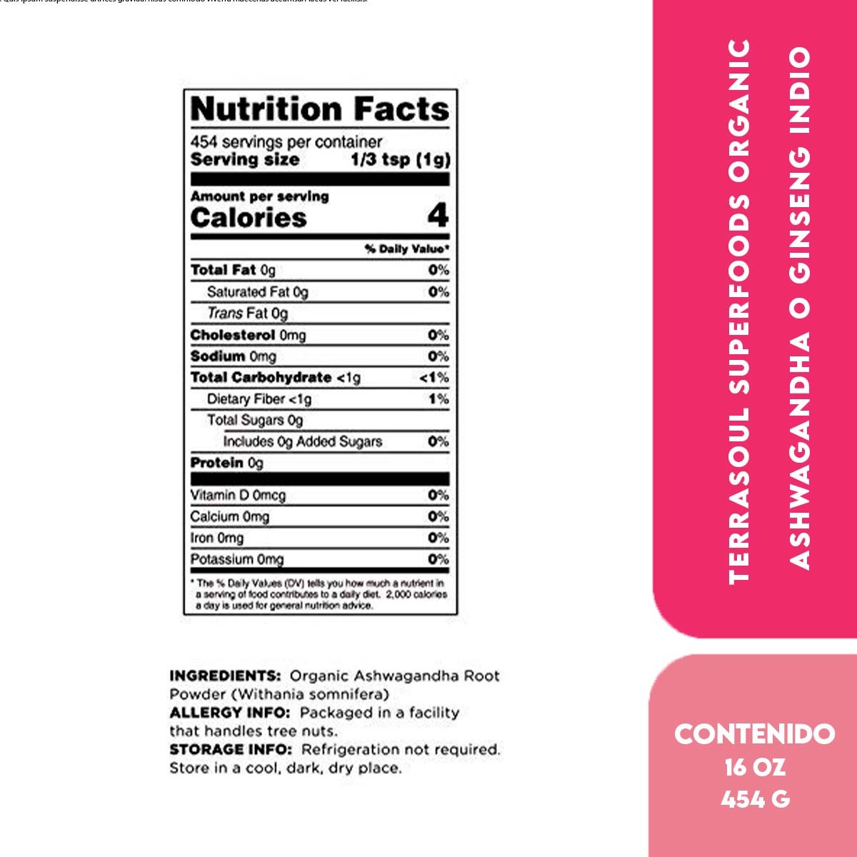 Terrasoul Superfoods Organic Ashwagandha o Ginseng Indio en Polvo de Raíz Adaptógena Reduce Inflamación y Ansiedad 16 oz (454 g) - Imagen 2
