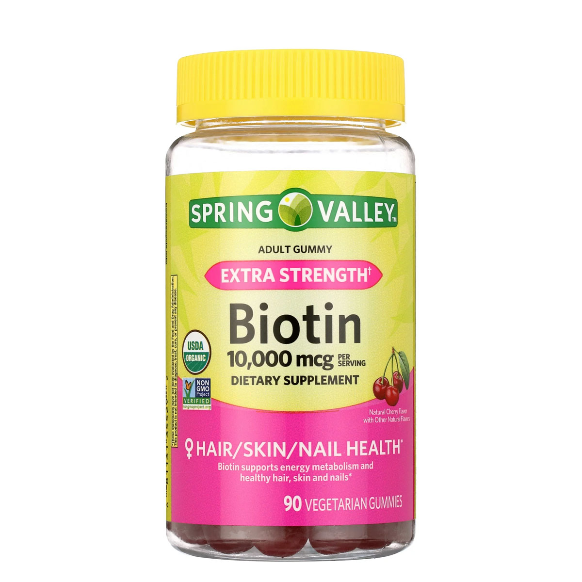 Spring Valley Biotina Extra Fuerza Salud del Cabello, Piel y Uñas con Sabor Cereza 10,000 mcg, 90 Gomitas