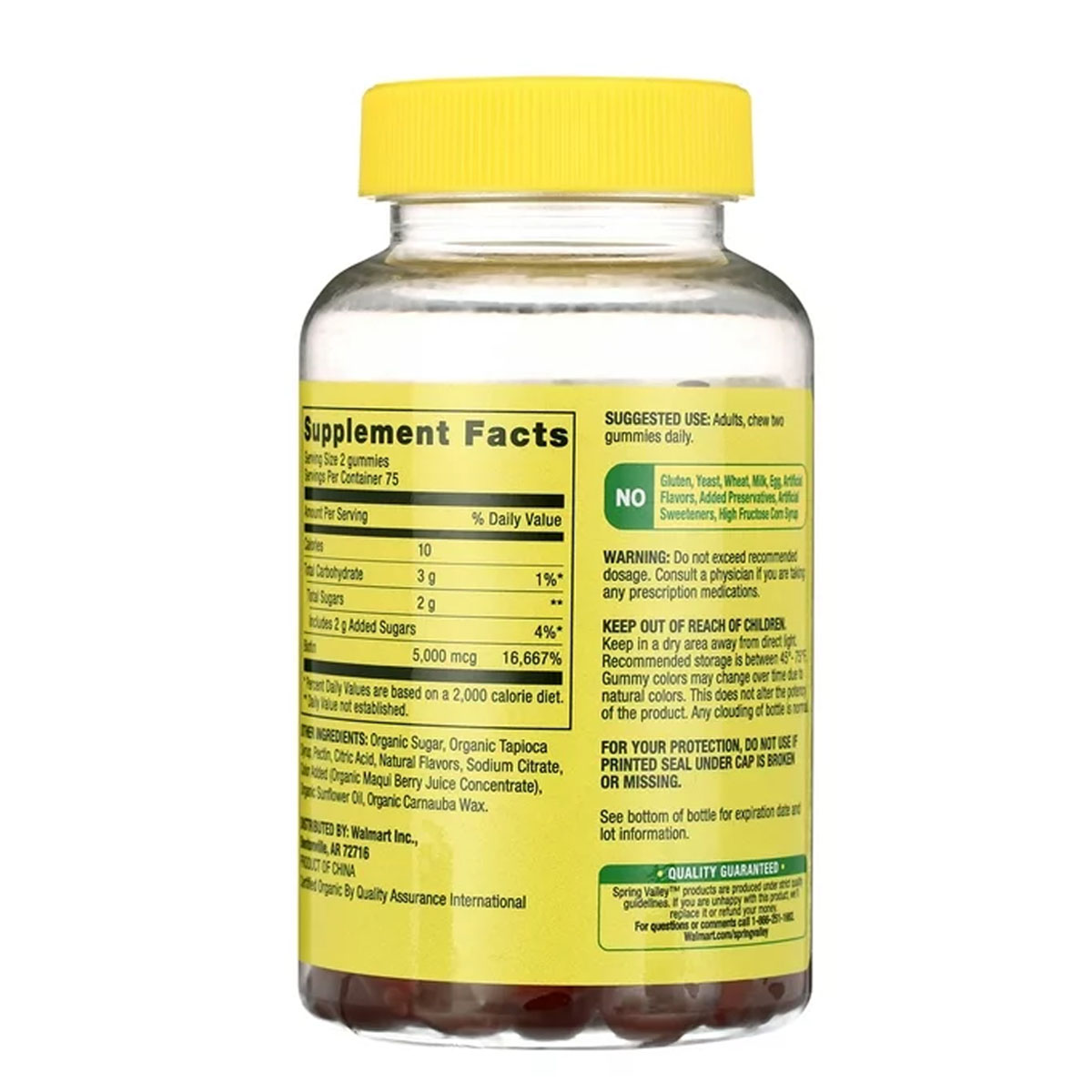 Spring Valley Biotina Salud del Cabello, Piel y Uñas USDA Organic con Sabor Arándano 5000 mcg, 150 Gomitas - Imagen 2