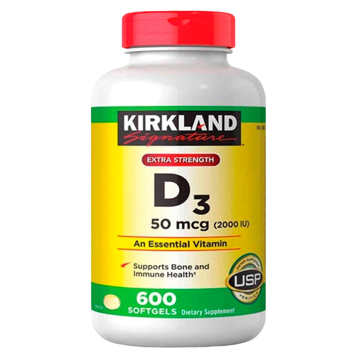 Kirkland Extra Strength Vitamina D3 50 mcg (2000 IU) Apoya la Salud Ósea y Sistema Inmune 600 Cápsulas Blandas