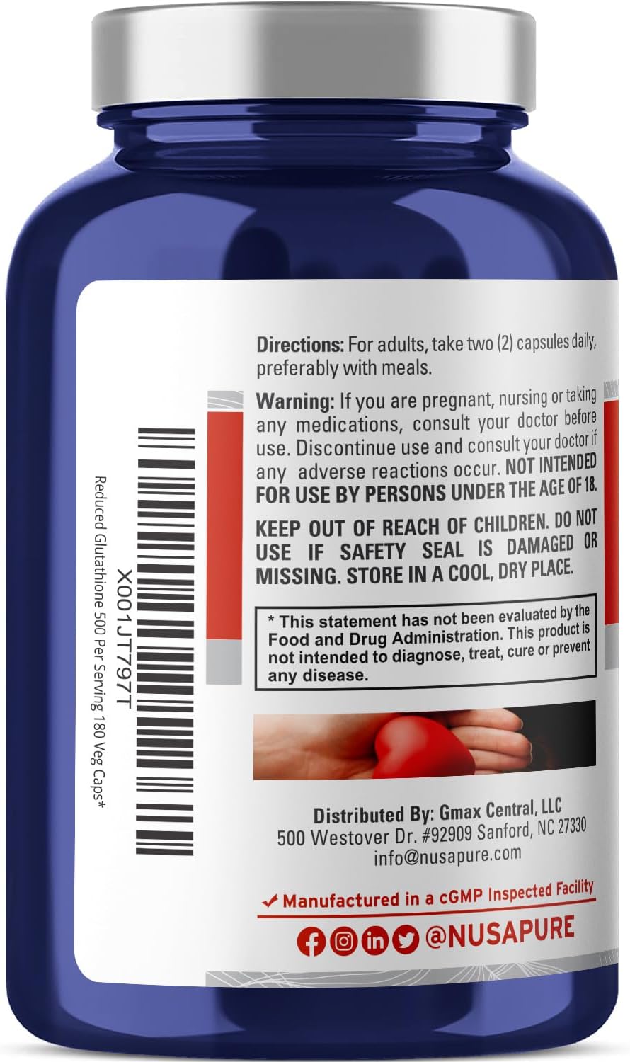 Nusa Pure Glutation 500 mg Antioxidante 180 Cápsulas - Imagen 3