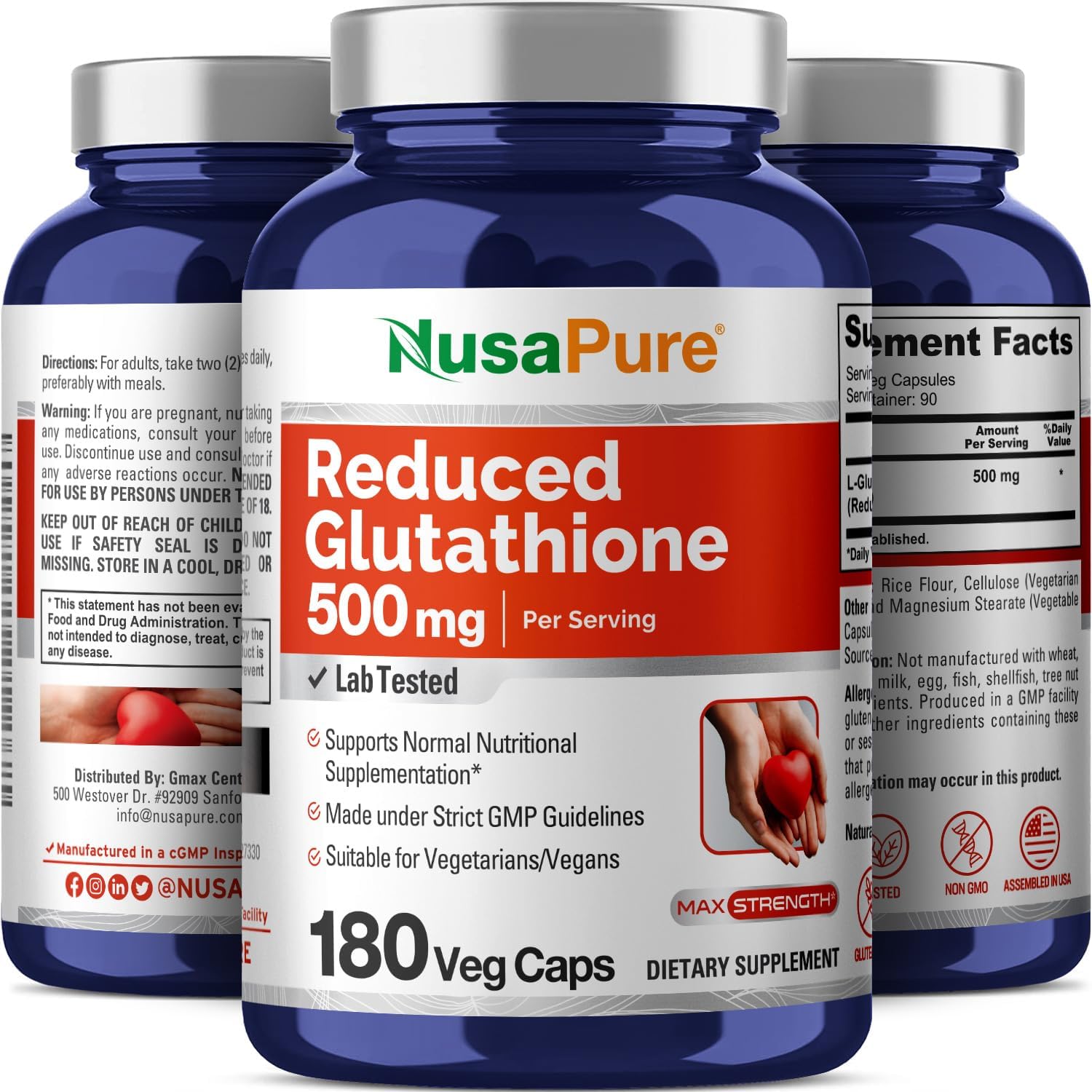 Nusa Pure Glutation 500 mg Antioxidante 180 Cápsulas - Imagen 4