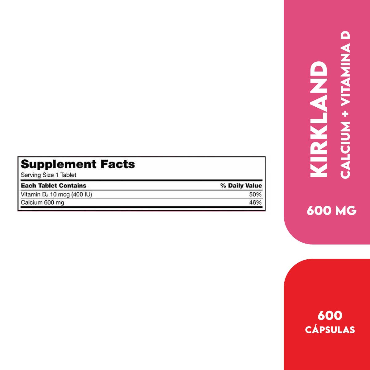 Kirkland Calcio 600 mg + Vitamina D3 400 IU para Huesos y Dientes Fuertes 500 Tabletas - Imagen 2