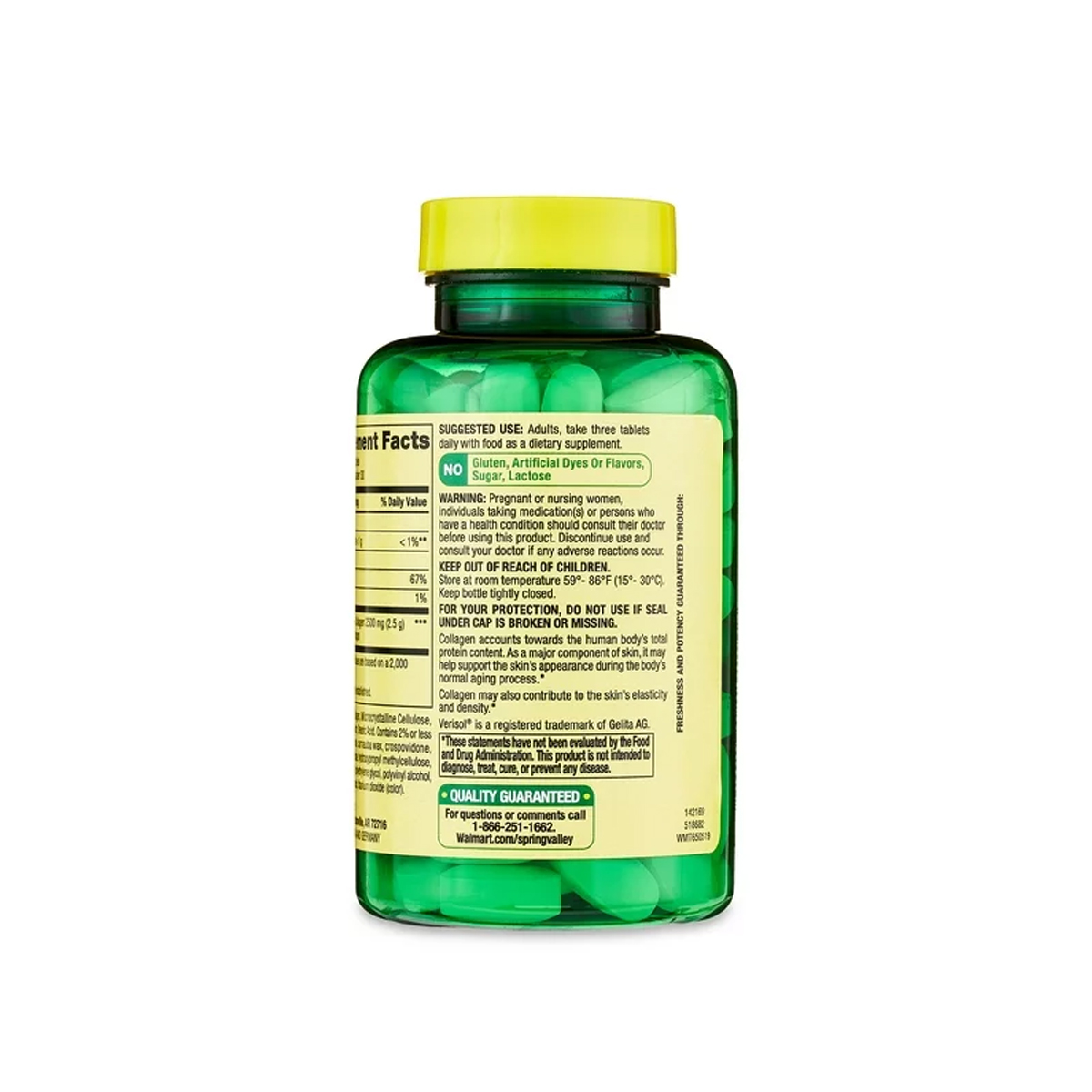 Spring Valley Colágeno Altamente Absorbible + Vitamina C, Salud del Cabello, Piel y Uñas 2,500 mg 90 Tabletas - Imagen 2