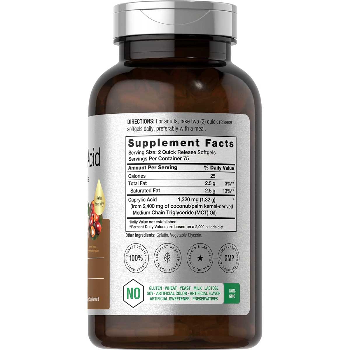 Horbaach Ácido Caprílico Soporte Presión Arterial Aceite MCT 1320 mg por Servicio, 150 Cápsulas Blandas - Imagen 2