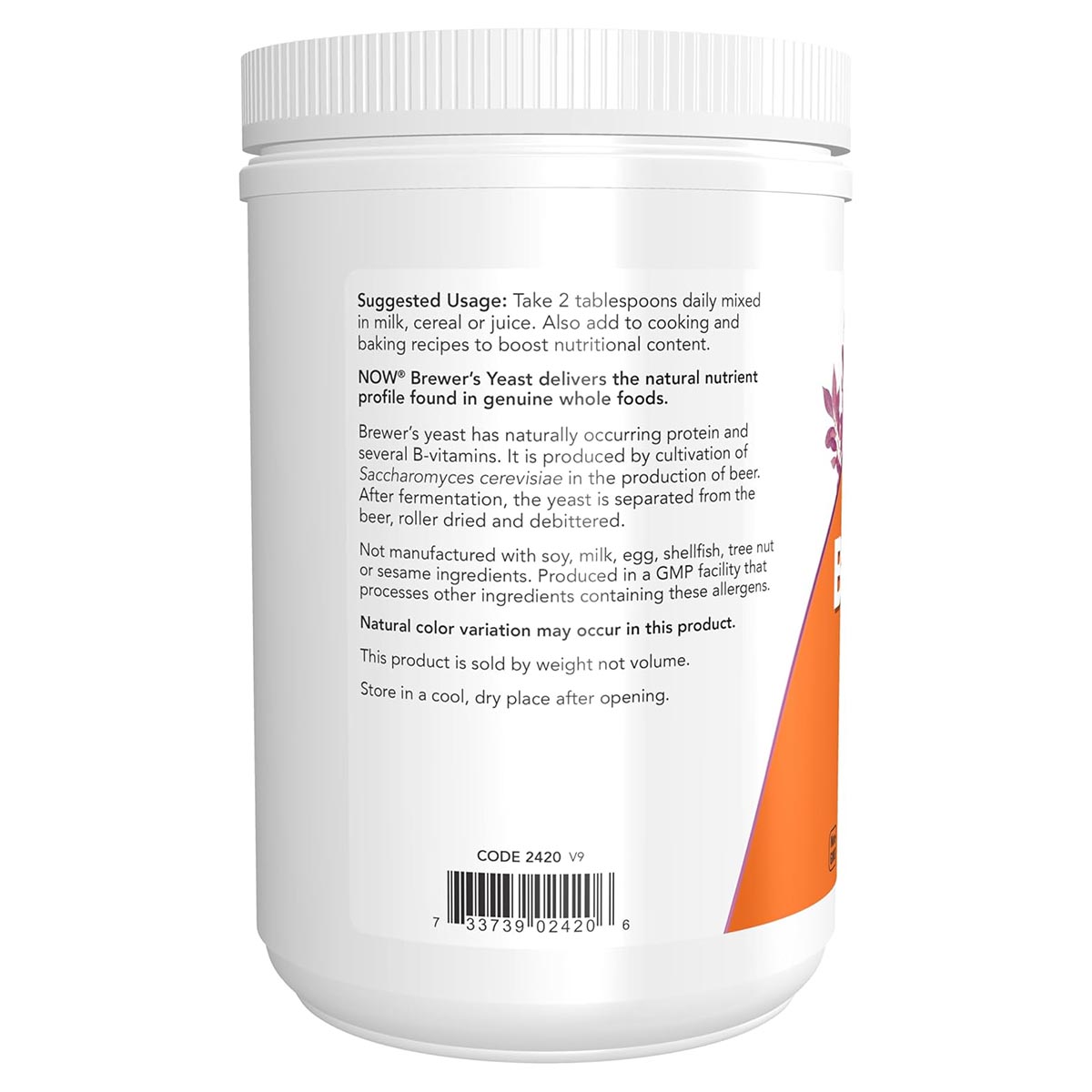 Now Brewers Yeast Levadura de Cerveza en Polvo 1Lb (454 g) Vegetariano - Imagen 3
