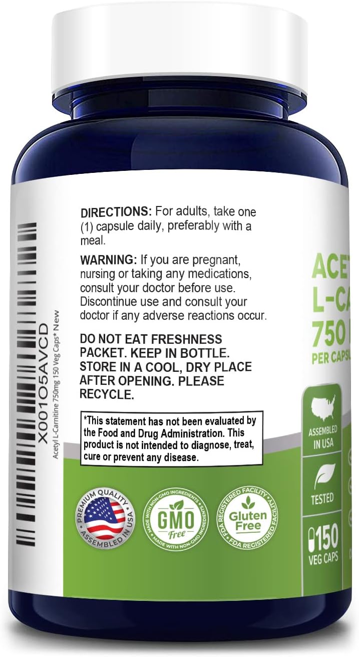 NusaPure Acetil L-Carnitina 750 mg por Cápsula HCL de Alta Potencia, Apoya la Función Cognitiva 150 Cápsulas Vegetales - Imagen 3
