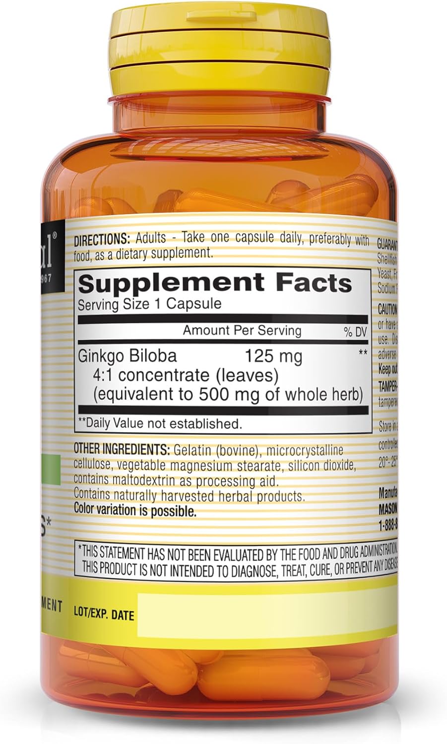 Mason Natural Premium Herb Ginkgo Biloba 125 mg Hierba Adaptógena 60 Cápsulas - Imagen 2