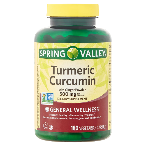 Spring Valley Curcuma Curcumina Suplemento Dietético con Jengibre 500mg 180 Capsulas
