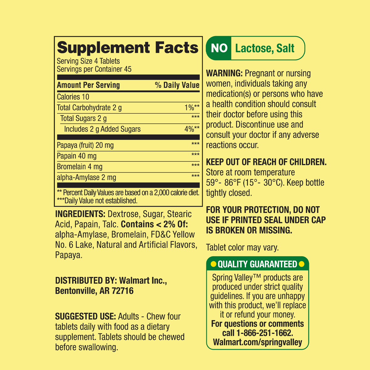 Spring Valley Enzimas de Papaya Complex - Papaya Enzyme Complex Salud Digestiva 180 Tabletas Masticables - Imagen 2