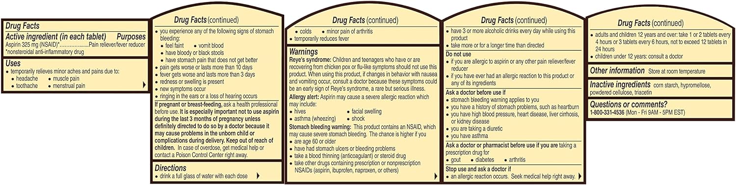 Bayer Aspirina Americana 325 mg Analgésico, Potente Alivio del Dolor de Cabeza, Muscular, Dolor de Artritis 300 Tabletas - Imagen 3