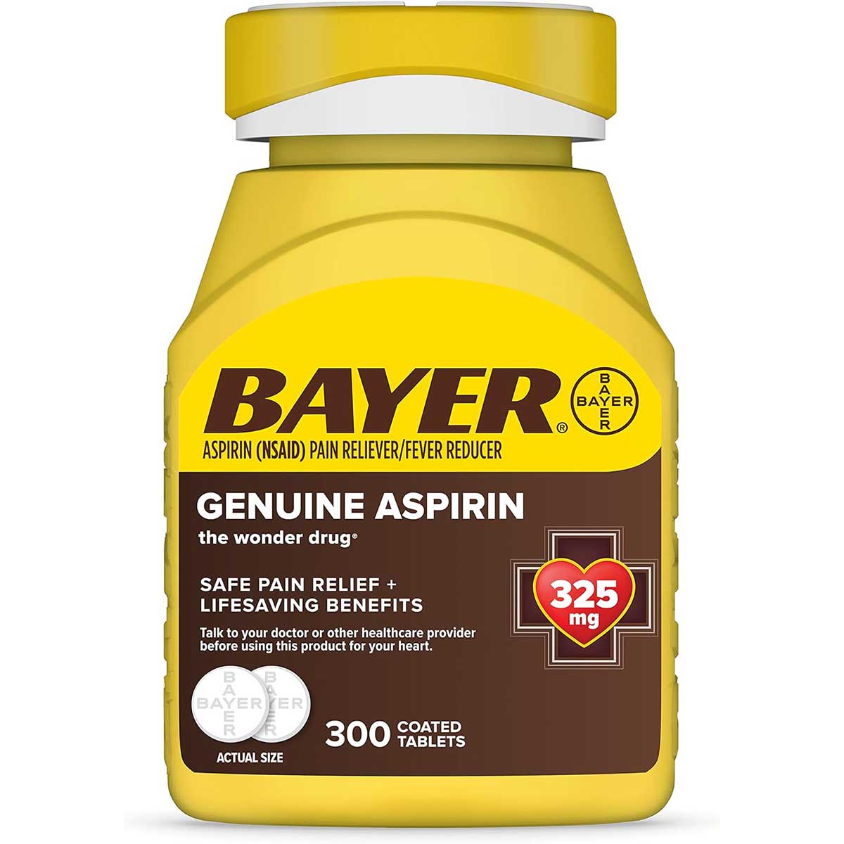 Bayer Aspirina Americana 325 mg Analgésico, Potente Alivio del Dolor de Cabeza, Muscular, Dolor de Artritis 300 Tabletas