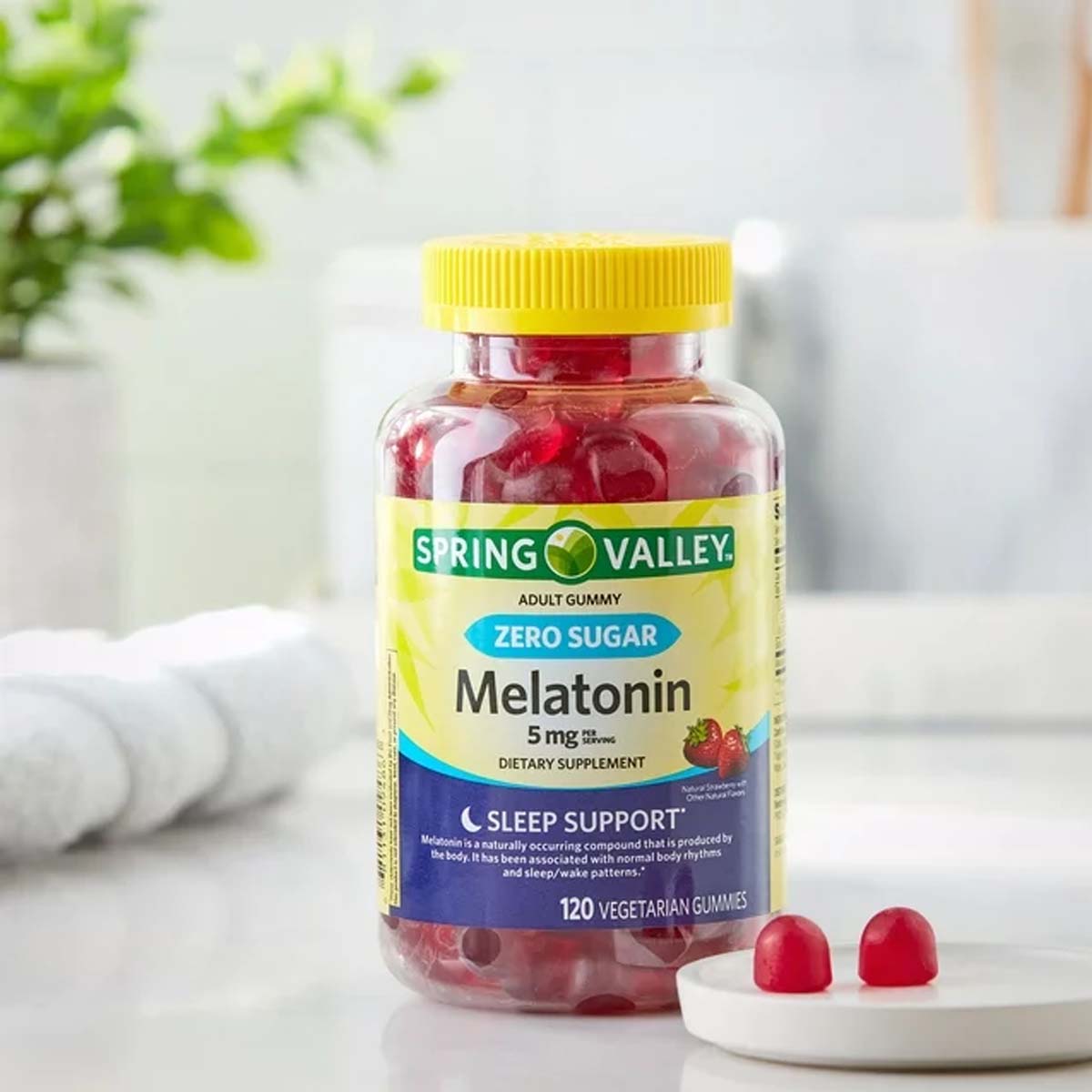 Spring Valley Gomitas Sin Azúcar de Melatonina 5 mg por Servicio Sabor a Fresa Soporte para el Sueño 120 Gomitas Vegetarianas - Imagen 4