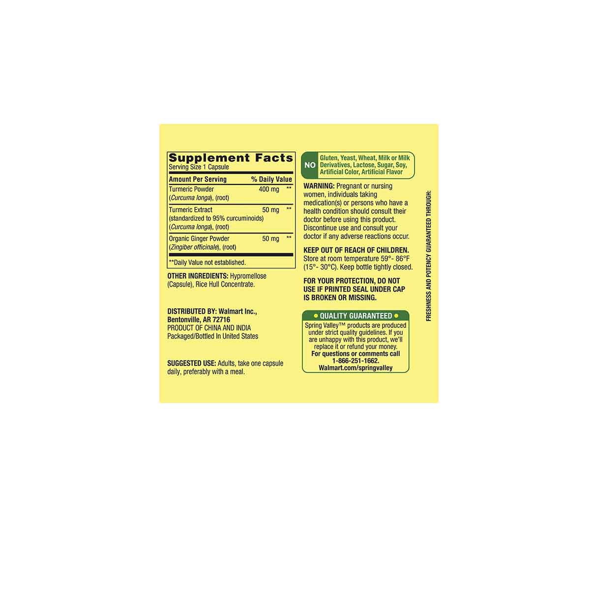 Spring Valley Curcuma Curcumina Suplemento Dietético con Jengibre 500mg 180 Capsulas - Imagen 4
