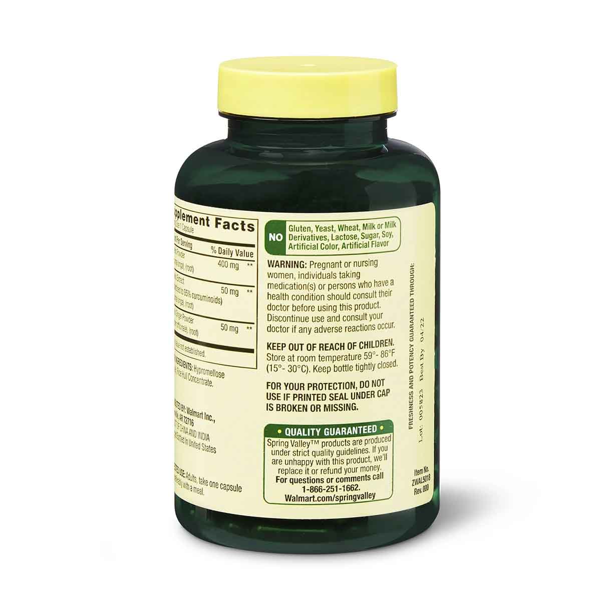 Spring Valley Curcuma Curcumina Suplemento Dietético con Jengibre 500mg 180 Capsulas - Imagen 2