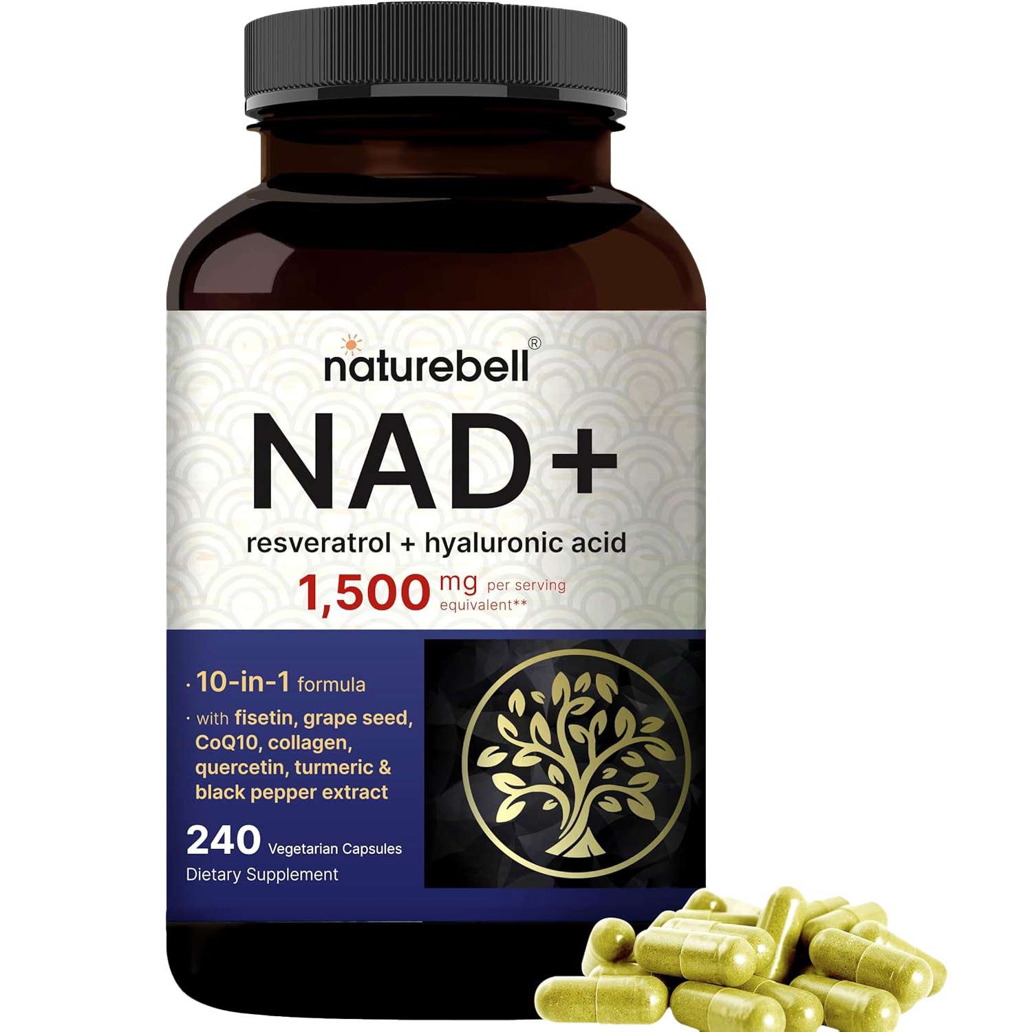 NatureBell NAD+ 1.500 mg Por Servicio, Complejo 10 en 1 con resveratrol Plus Ácido Hialurónico - 240 Cápsulas Vegetales - Imagen 5
