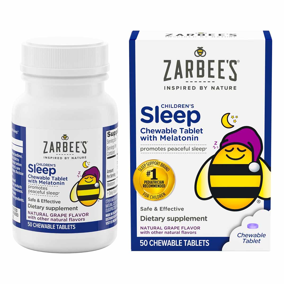 Zarbee's Naturals Melatonina 1 mg Tabletas Masticables para Niños Desde 3 Años, Sabor Uva Natural, 50 Tabletas - Imagen 3