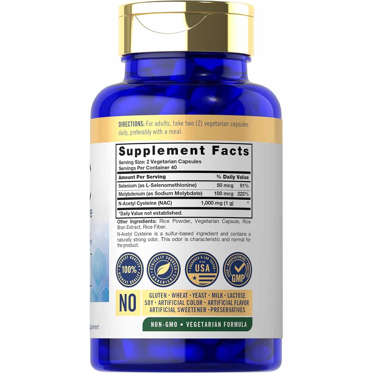Carlyle NAC N-Acetyl Cysteine, con Selenio y Molibdeno - 1000 mg por servicio 80 Cápsulas Vegetarianas - Imagen 2