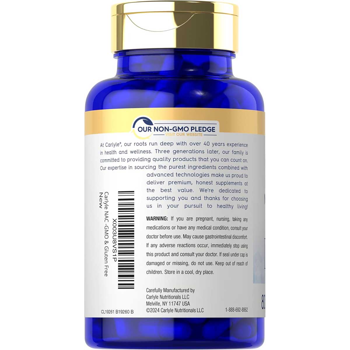 Carlyle NAC N-Acetyl Cysteine, con Selenio y Molibdeno - 1000 mg por servicio 80 Cápsulas Vegetarianas - Imagen 3