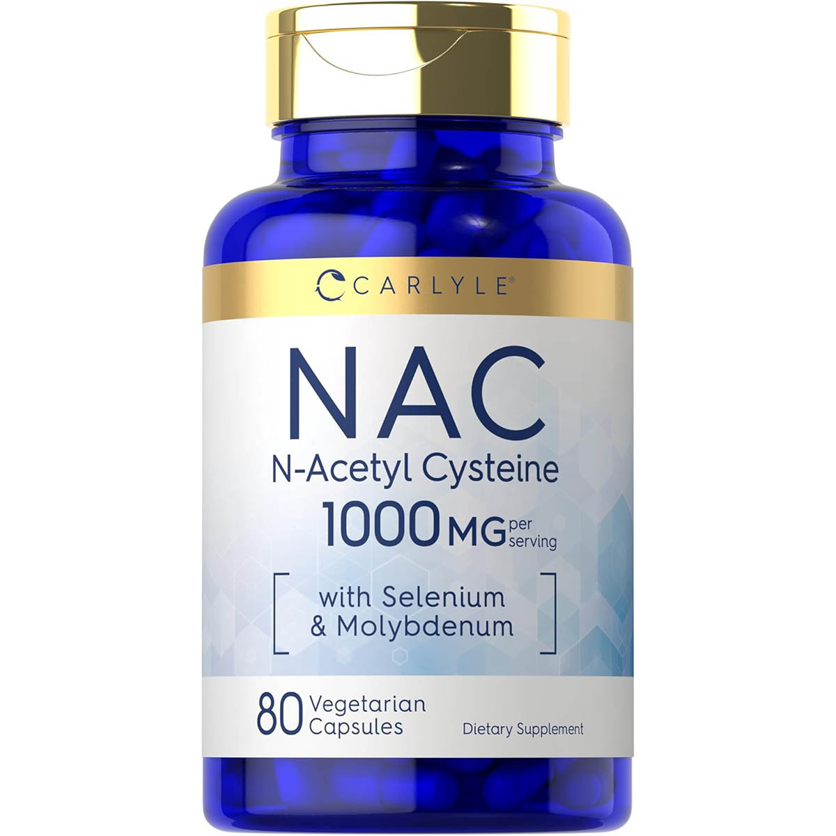 Carlyle NAC N-Acetyl Cysteine, con Selenio y Molibdeno - 1000 mg por servicio 80 Cápsulas Vegetarianas