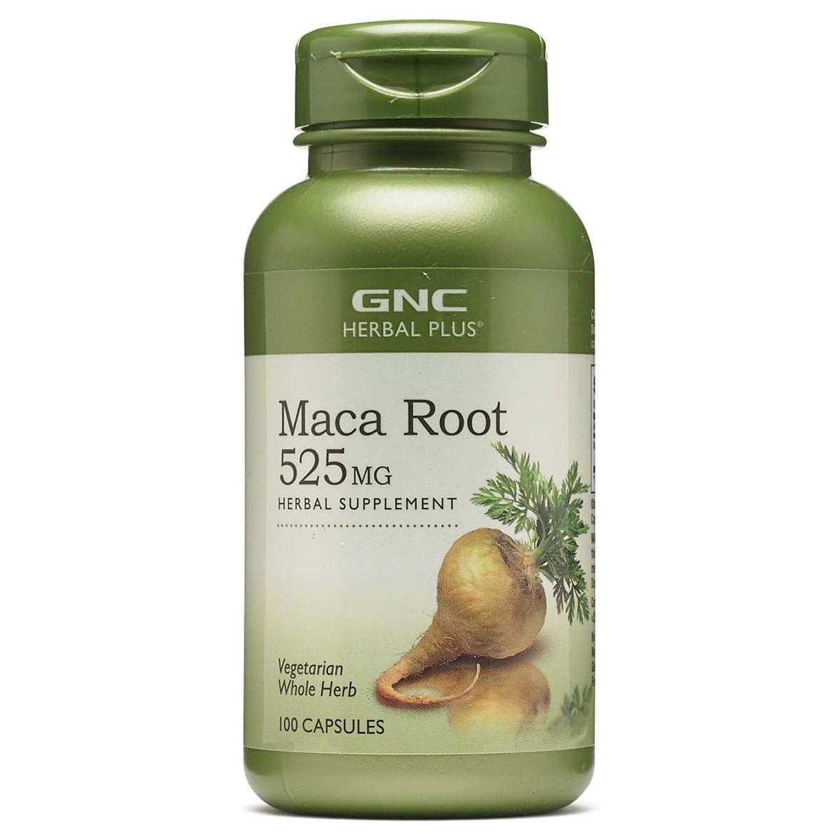 GNC Herbal Plus Maca Root, Hierba entera Vegetariana para el Apoyo a la vitalidad, 525mg - 100 Cápsulas