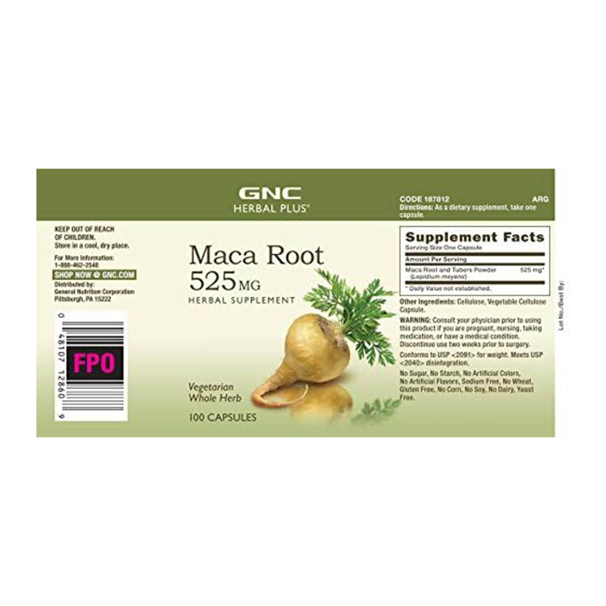 GNC Herbal Plus Maca Root, Hierba entera Vegetariana para el Apoyo a la vitalidad, 525mg - 100 Cápsulas - Imagen 3