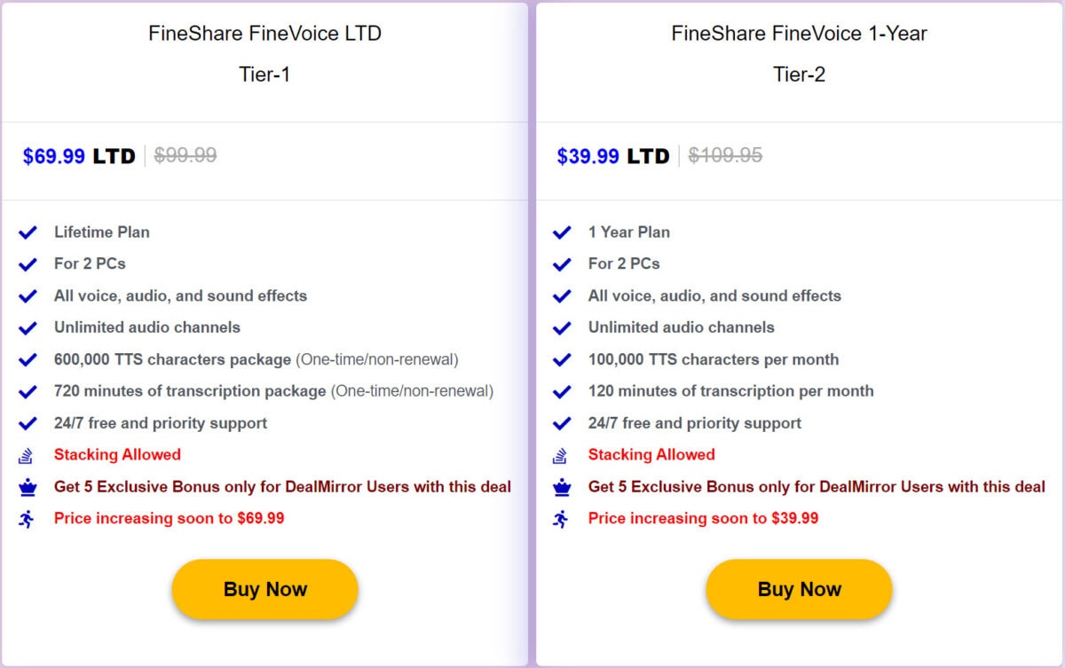 Fineshare Finevoice Lifetime Deal Pricing I