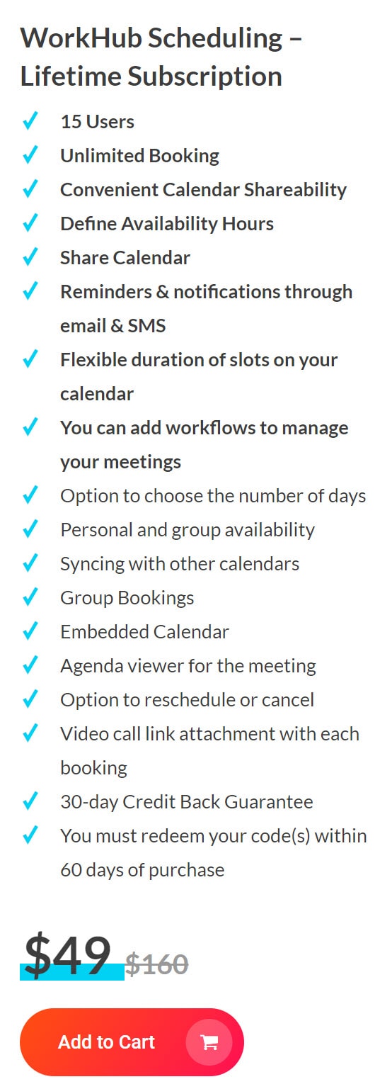 WorkHub Scheduling Lifetime Deal Pricing I