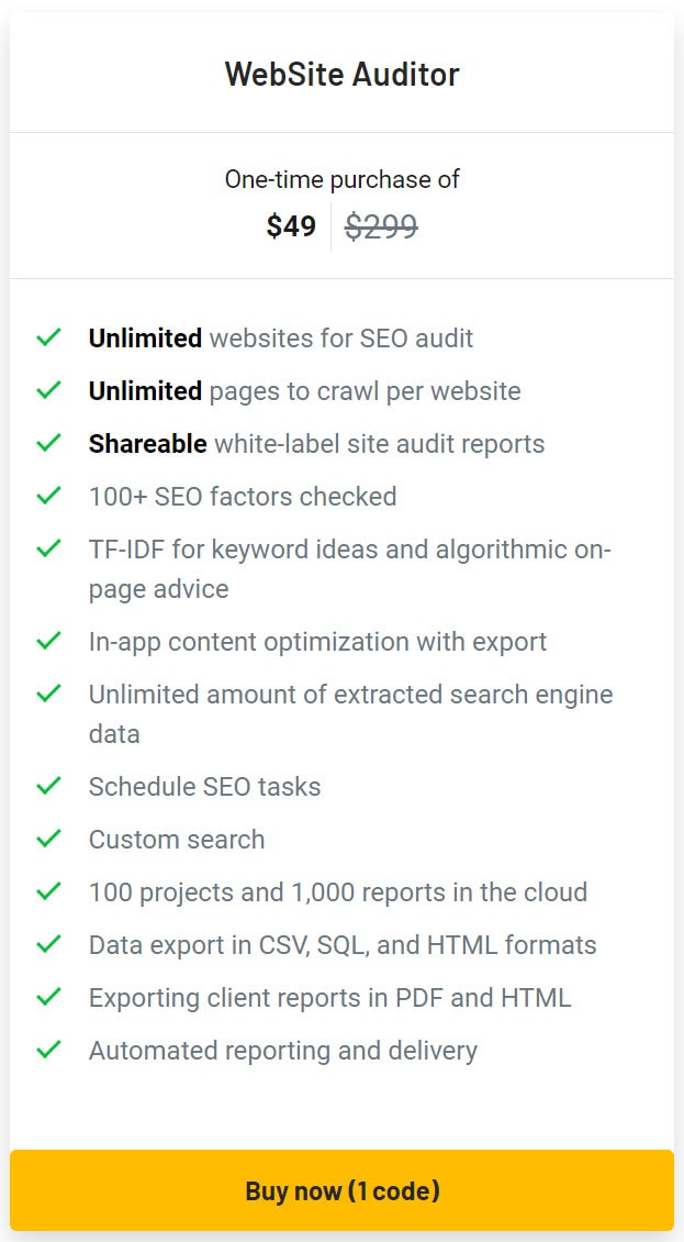 Website auditor lifetime deal pricing