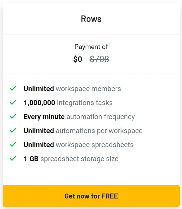 Rows One Year Free Deal Pricing