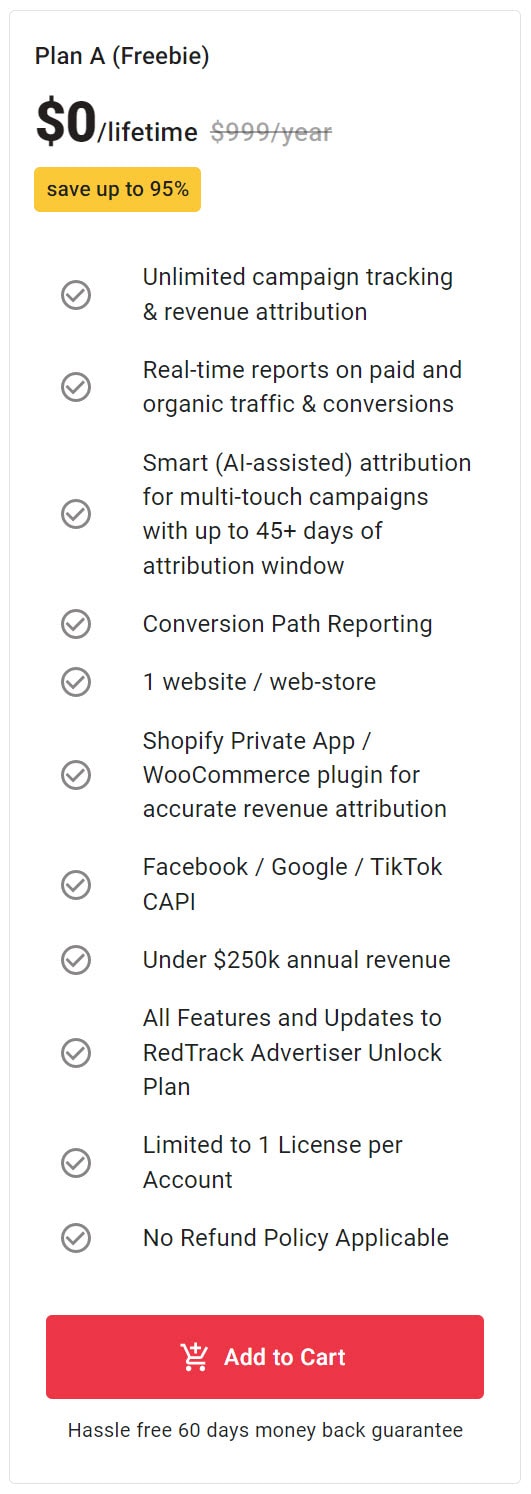 Redtrack Lifetime Deal Pricing