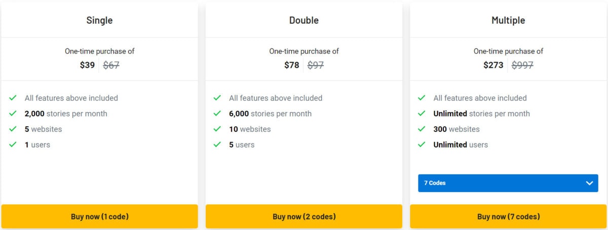 Storyscraper lifetime deal pricing ii