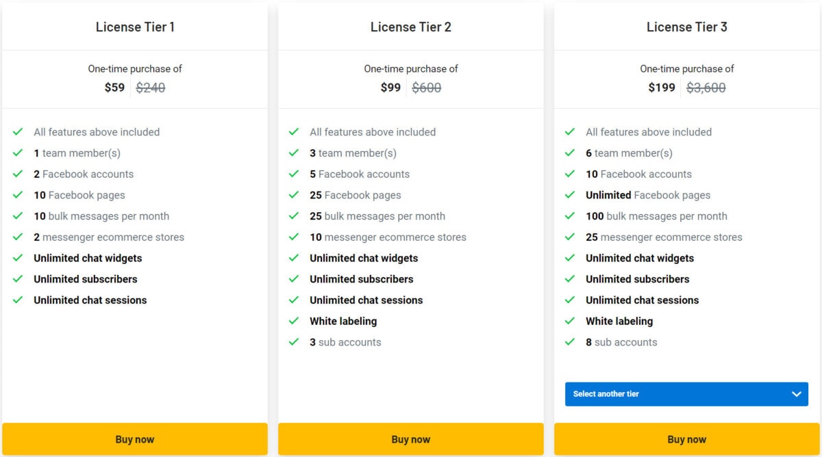Messenger bot lifetime deal pricing