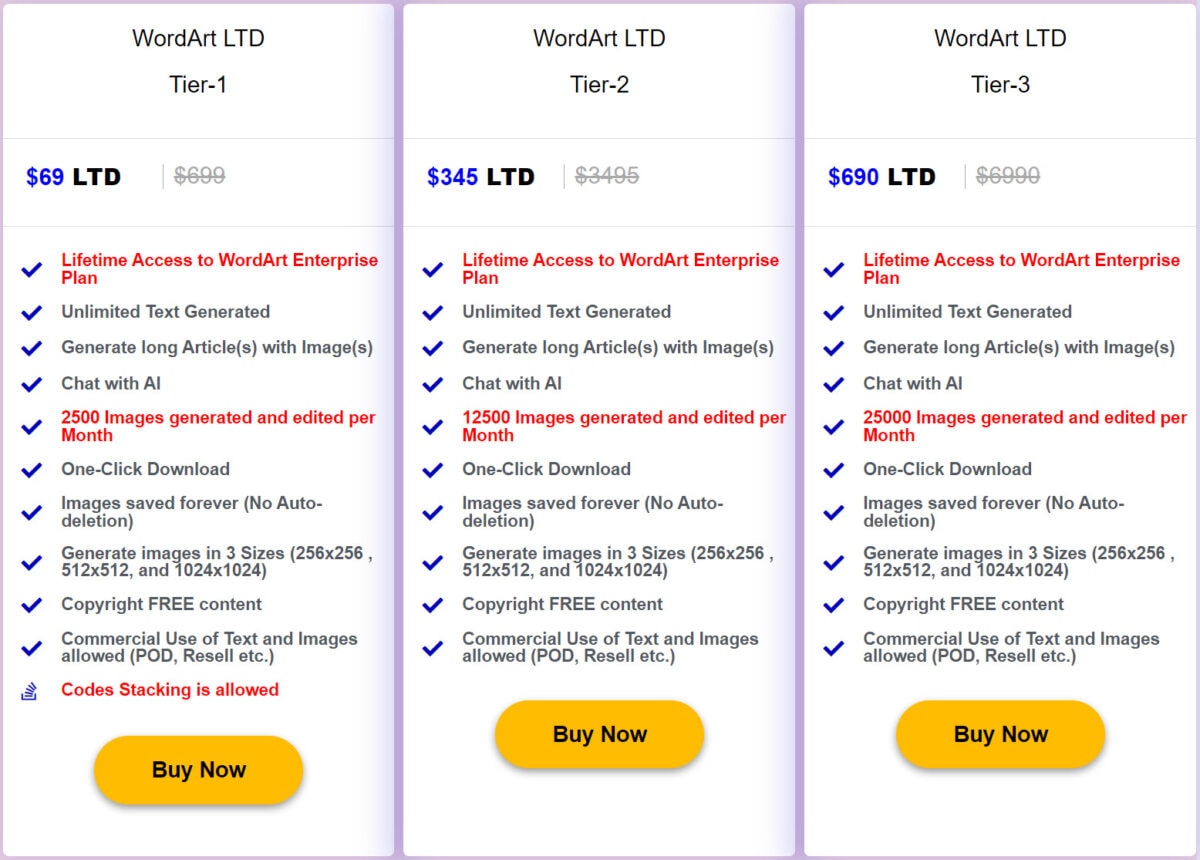 Wordart lifetime deal pricing