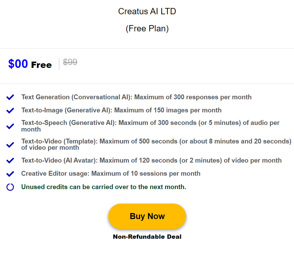 Creatus AI Lifetime Free Deal Pricing