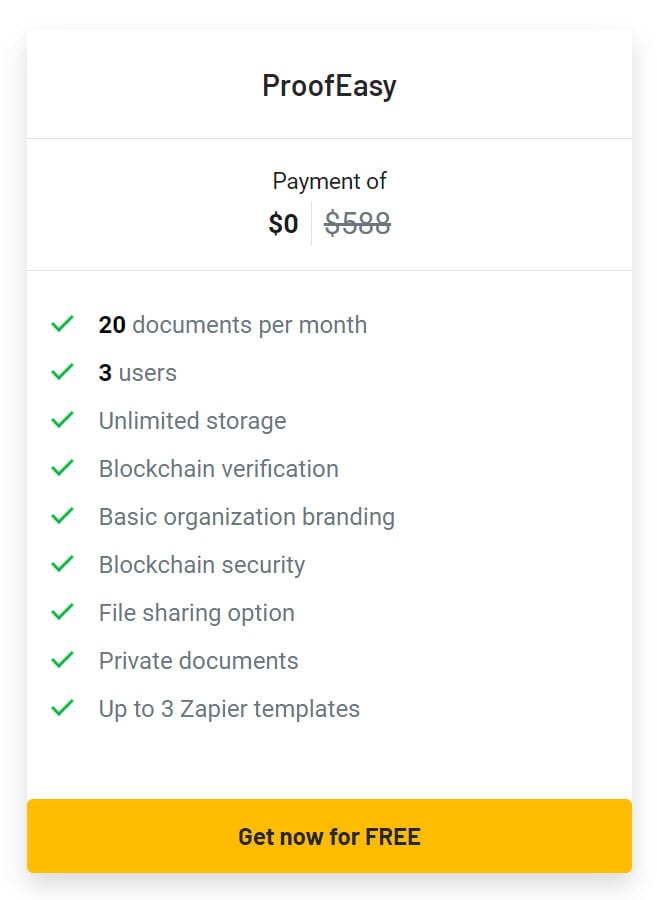 ProofEasy One-Year Free Deal Pricing