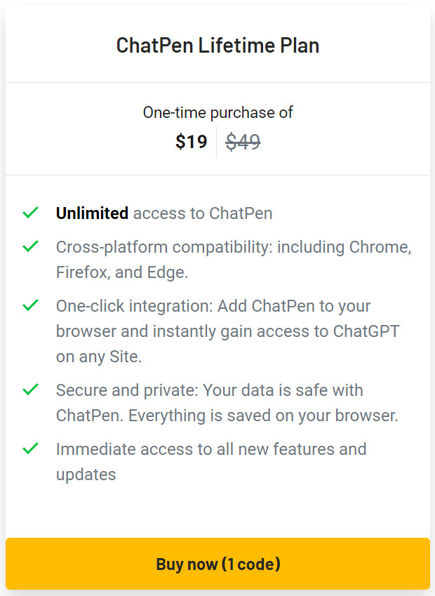 Chatpen.ai lifetime deal pricing