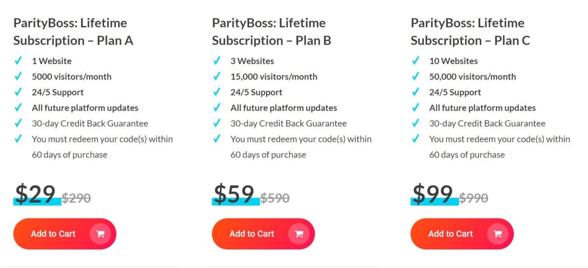 Parityboss lifetime deal pricing