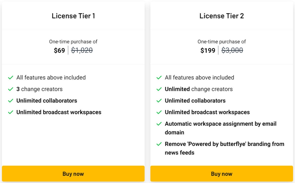 Butterflye Lifetime Deal Pricing