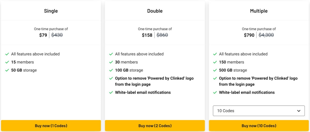 Clinked Lifetime Deal Pricing