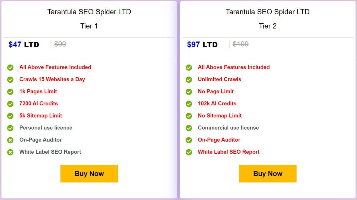 Tarantula Seo Spider Lifetime Deal Priicng