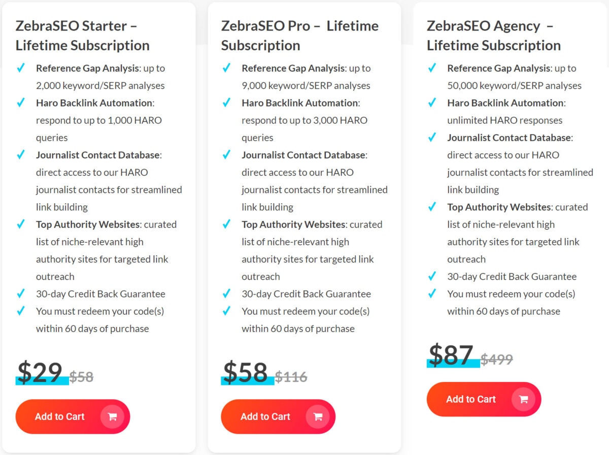Zebraseo Lifetime Deal Pricing I
