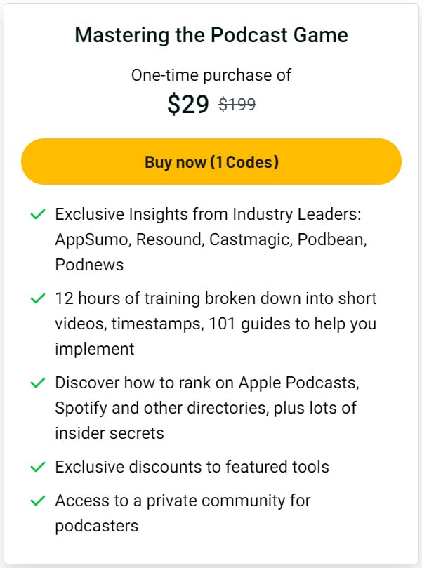 Mastering The Podcast Game Course Lifetime Deal Pricing
