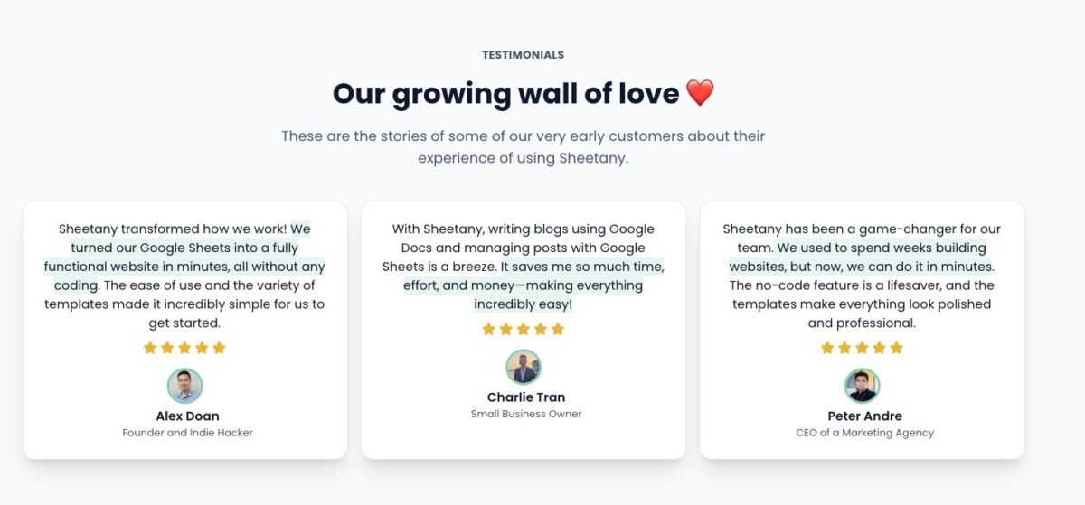 Sheetany Testimonials