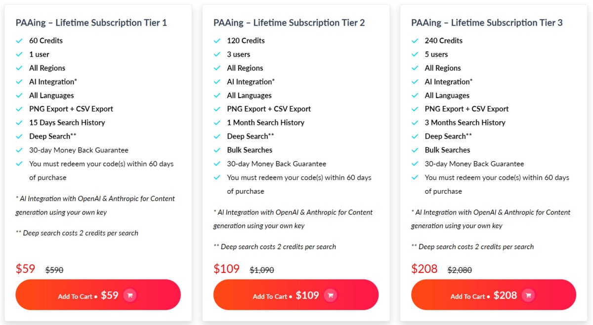 Paaing lifetime deal pricing