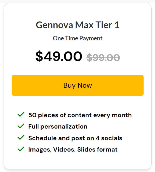 Gennova lifetime deal pricing a