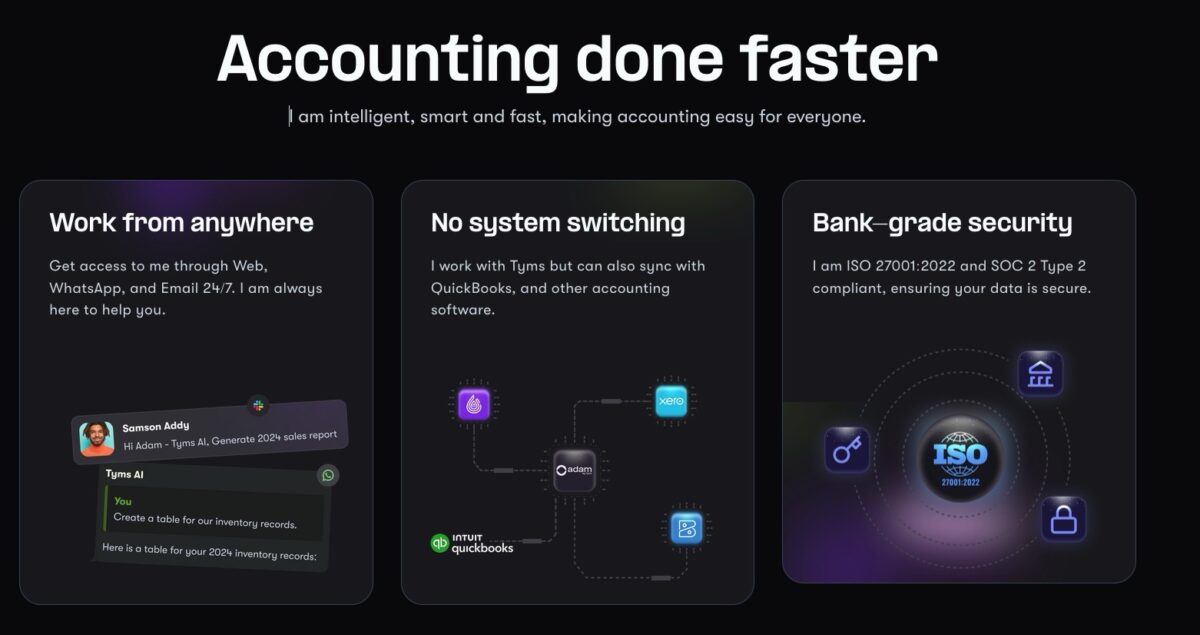 Adam by tyms features