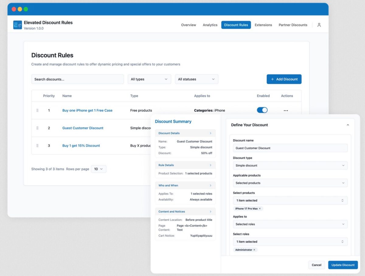 Elevated discount rules