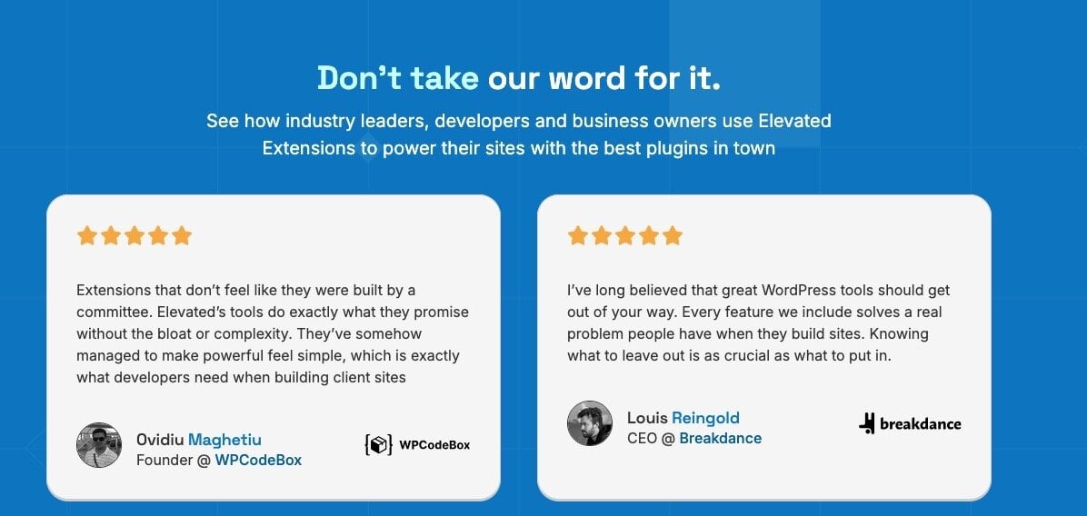 Elevated extensions praise