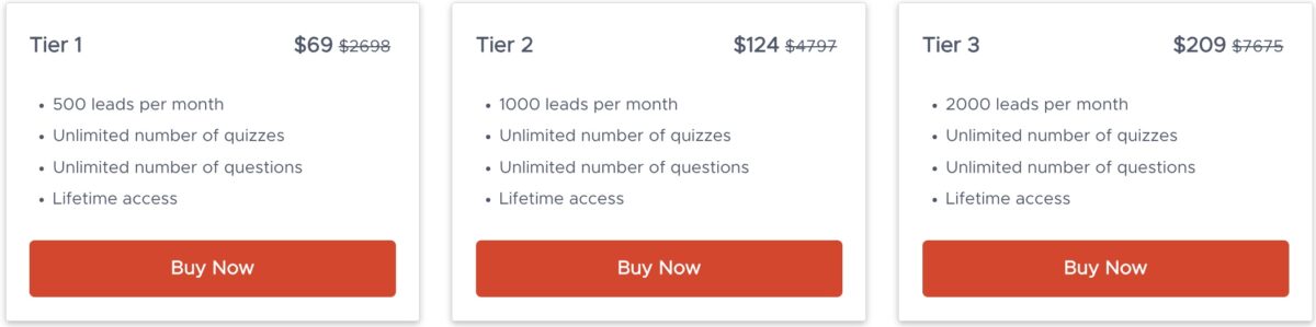 Quizlead pricing plans